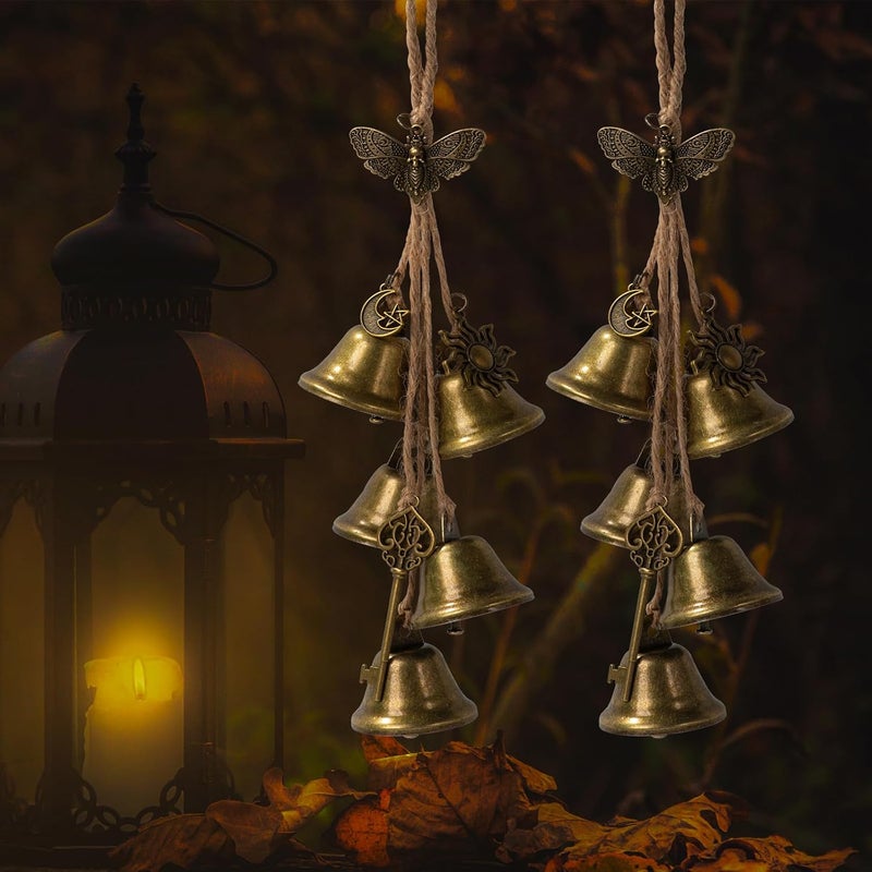 Ausicfen 2 Pieces Witch Bells for Door Knob for Protection Brass Bells Hanging Witchcraft Wicca Supplies Wreath Handmade Witch Bells Wiccan Magic Wind Chimes (Butterfly Vintage Bell) - Image 5